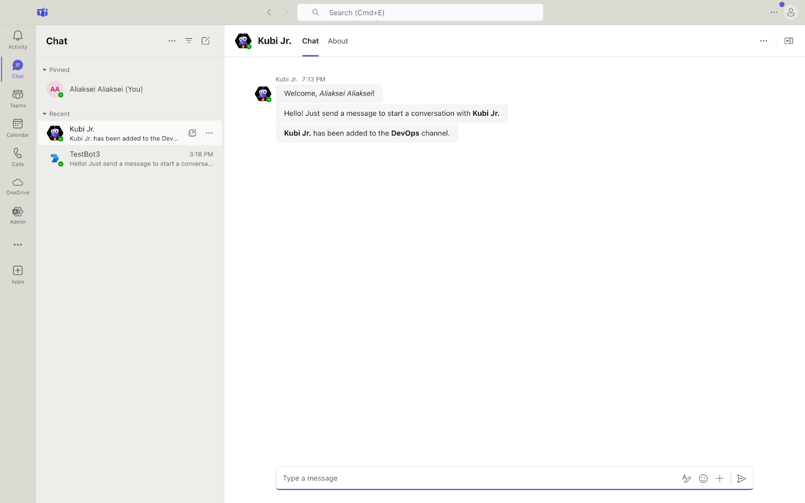 Welcome message in chat